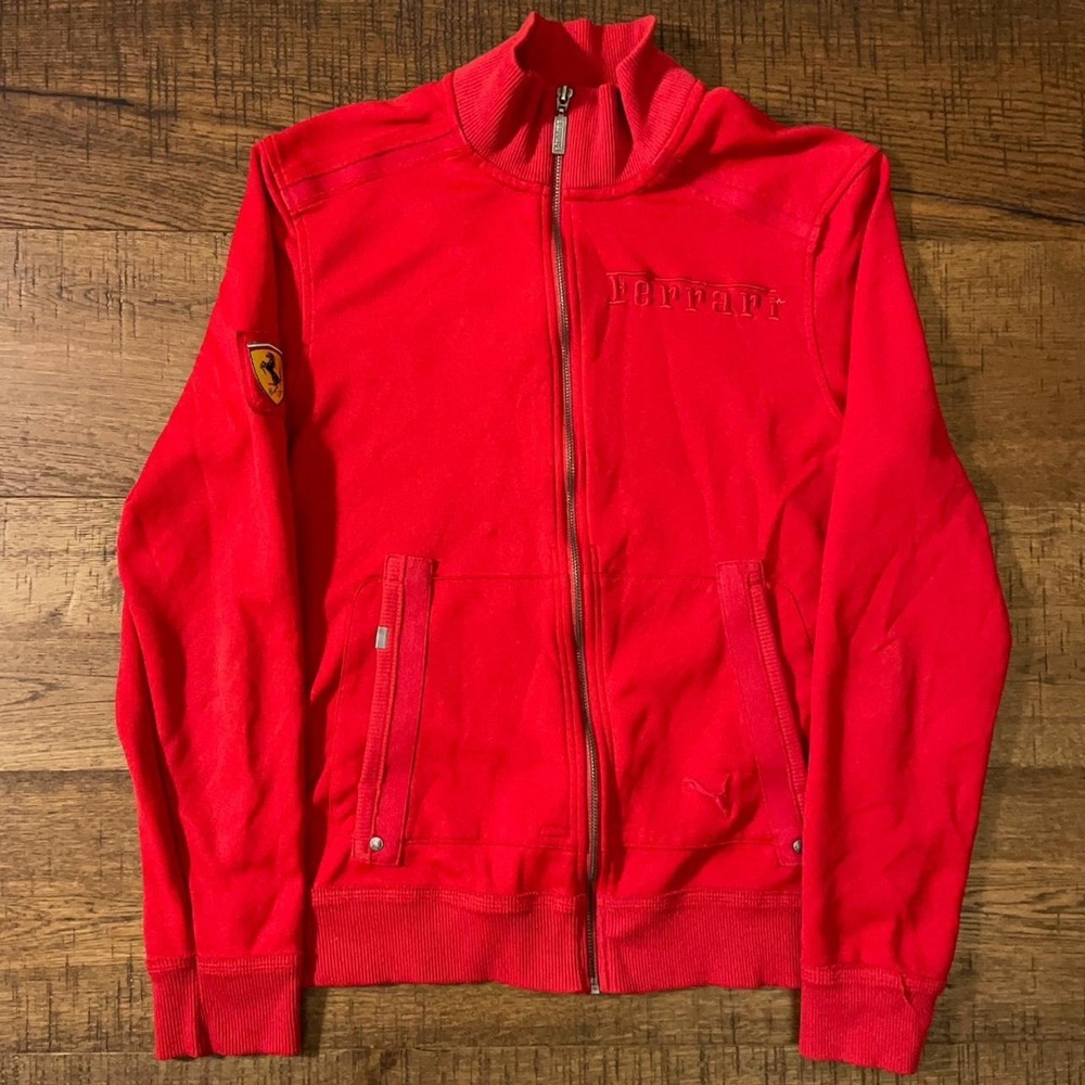 Puma Ferrari Track Jacket Mens Small Red Motorsport Racing F1 Full Zip Jacket